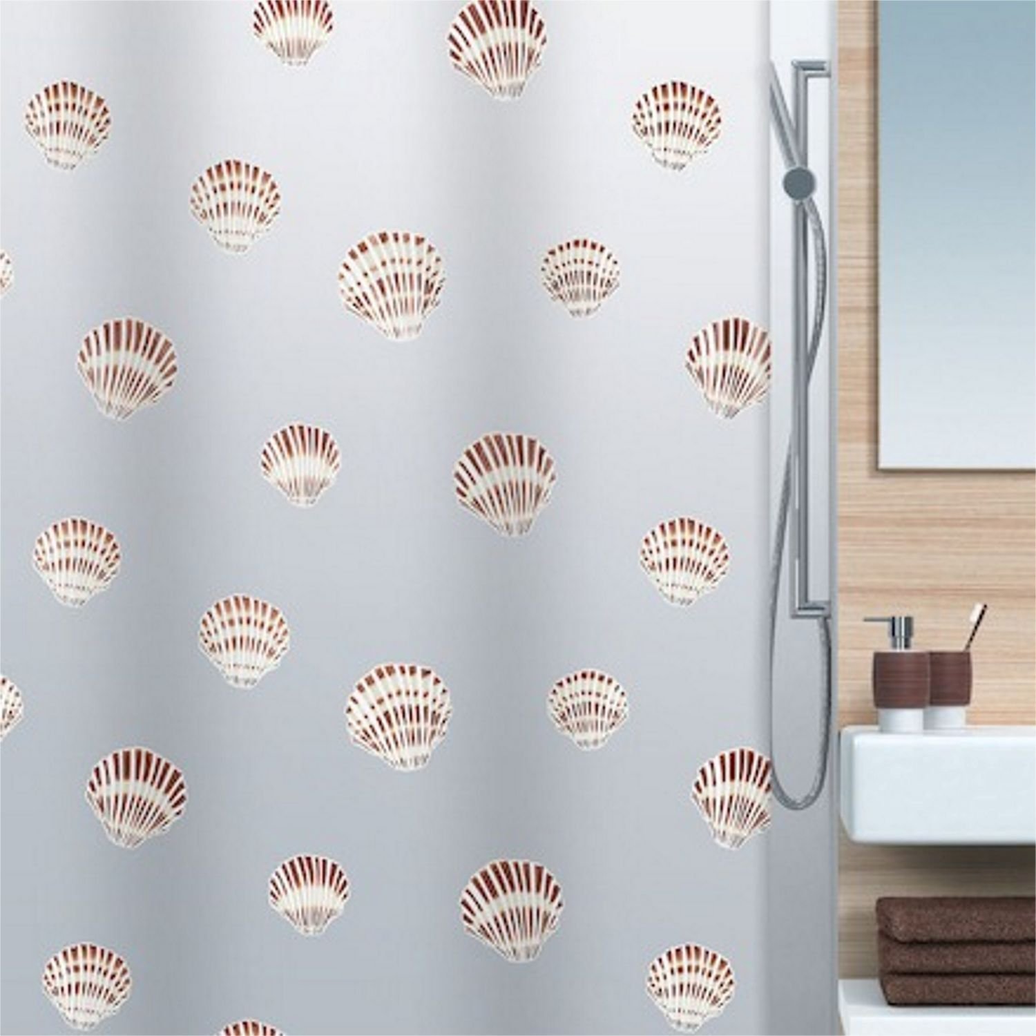 Штора для ванной Shell коричневый, 180 x 200 см (Spirella 1015239)