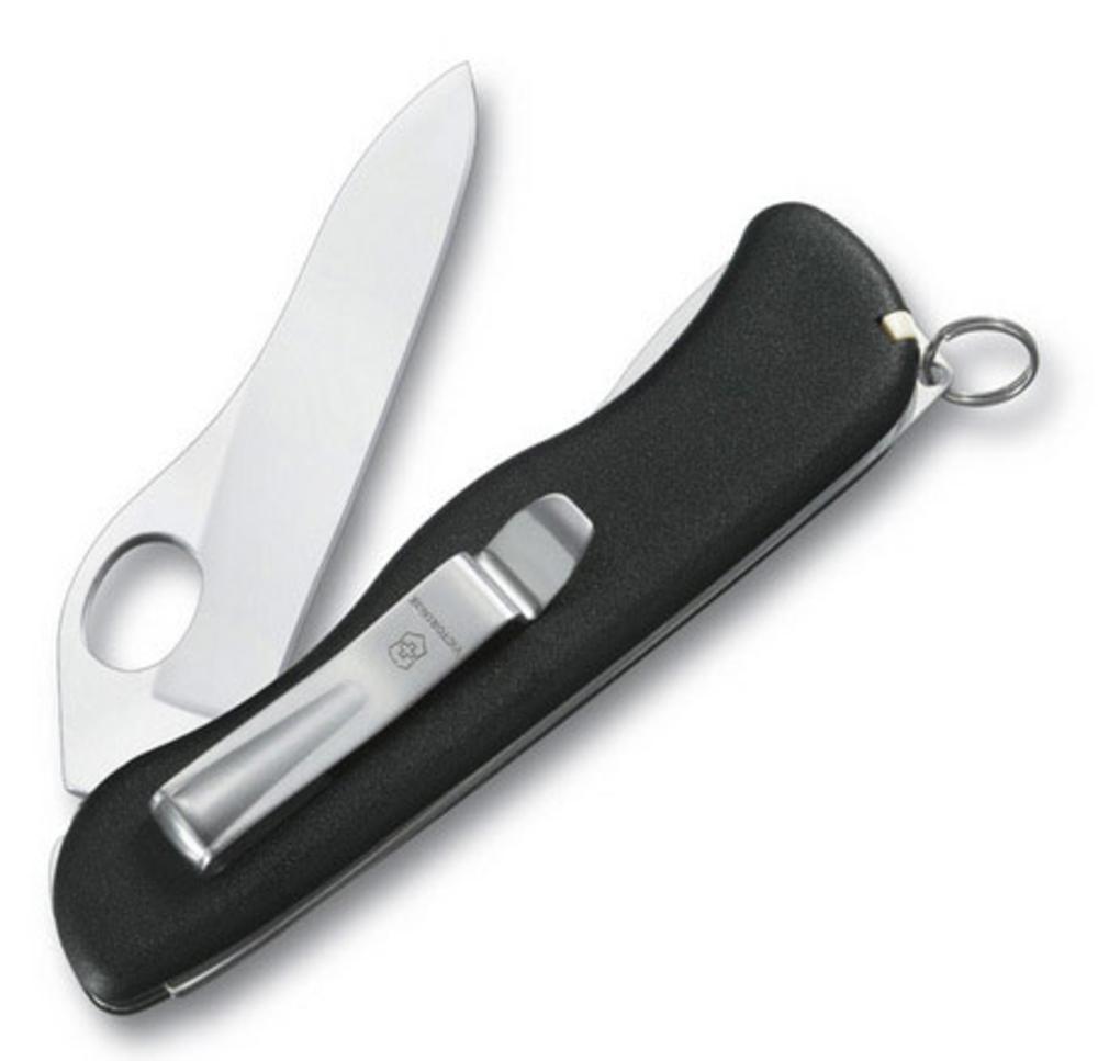 Солдатский нож с фиксатором Sentinel One Hand Clip, чёрный (Victorinox 7750.3)