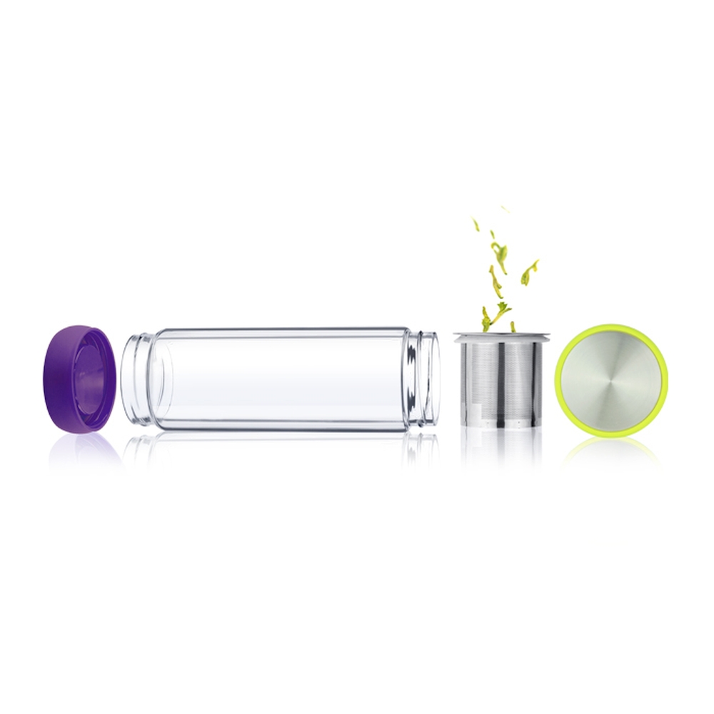 Термобутылка Twin lid желтая/фиолетовая, 0.4 л (Asobu TWG1 lime-purple)