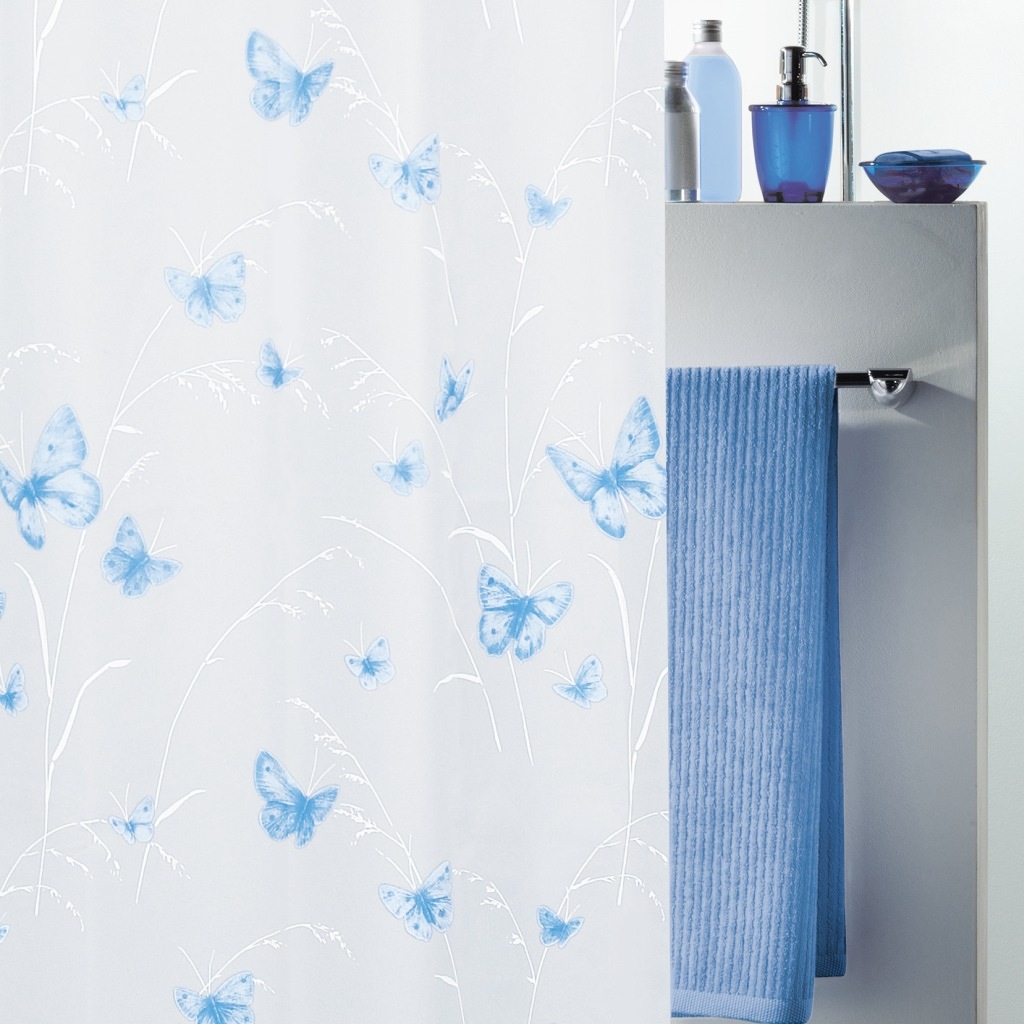 Штора для ванной Butterfly голубой, 180 x 200 см (Spirella 1028191)