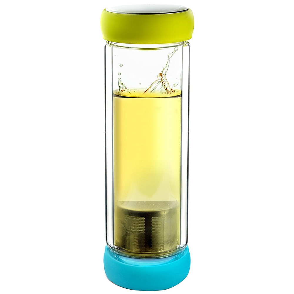 Термобутылка Twin lid желтая/голубая, 0.4 л (Asobu TWG1 teal-lime)