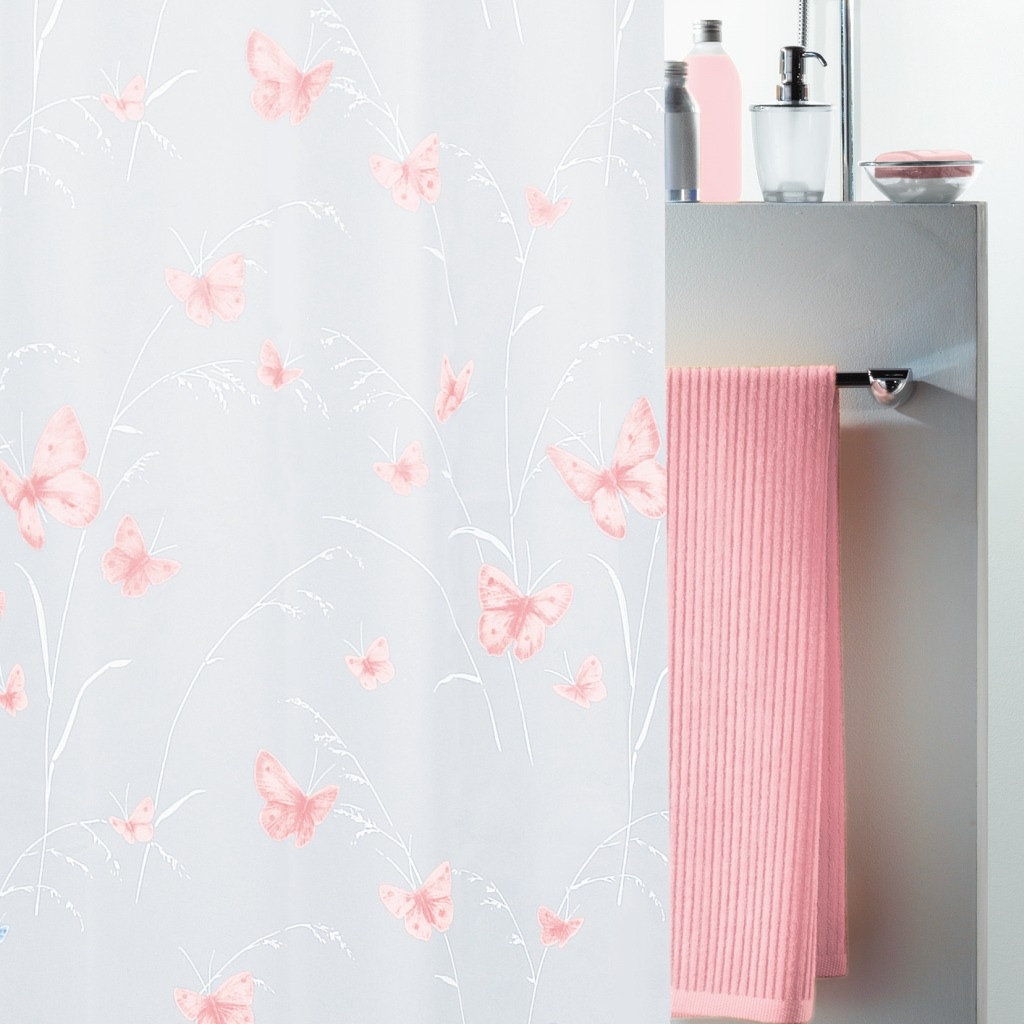 Штора для ванной Butterfly розовый, 180 x 200 см (Spirella 1028188)