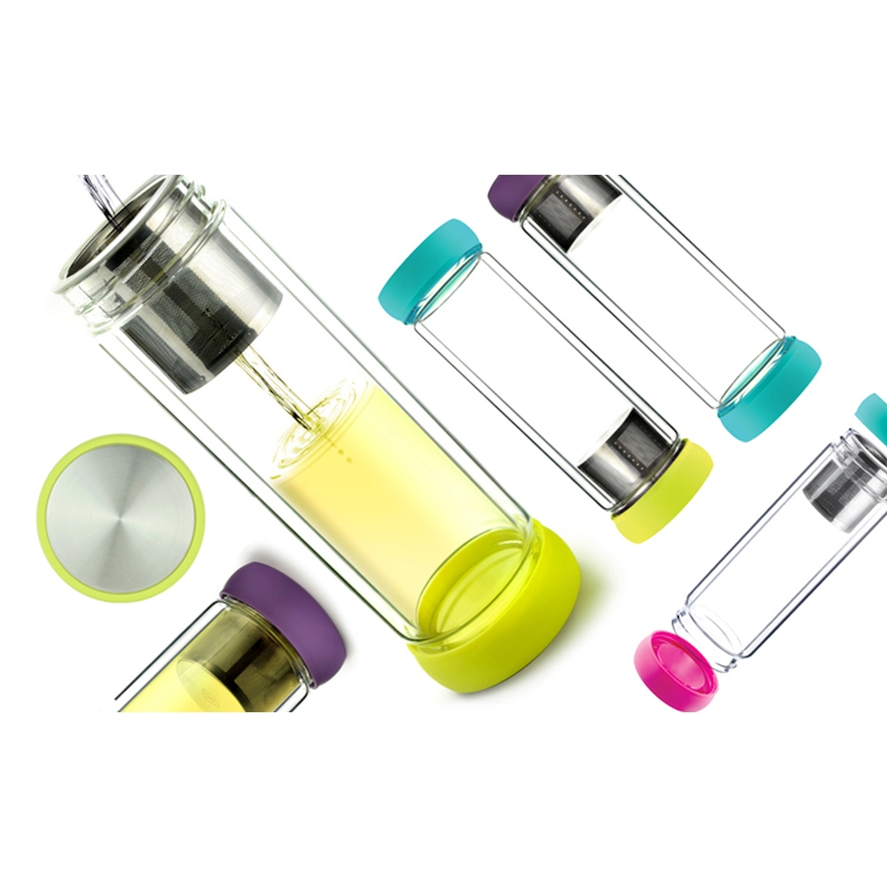 Термобутылка Twin lid желтая/фиолетовая, 0.4 л (Asobu TWG1 lime-purple)